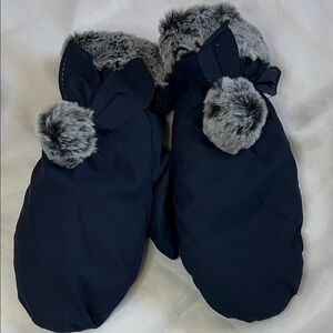 “Bundle 10 for $13” Juniors Navy Mittens with Faux Fur Trim teen girl